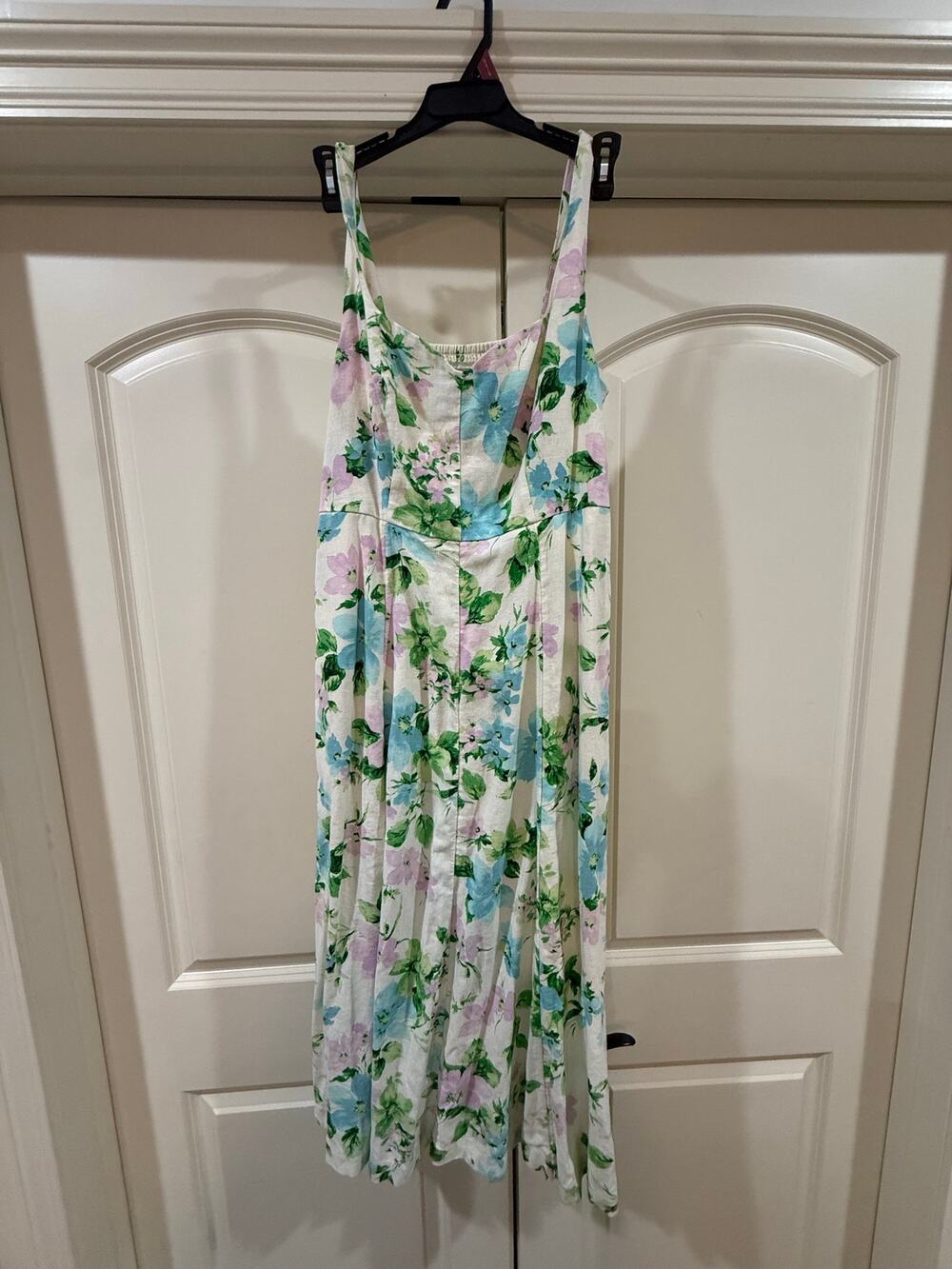 Old Navy Floral Smocked Midi Dress Womens Small Blue Purple Linen Blend Sundress